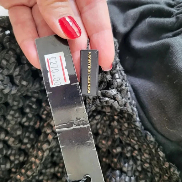 NWT $297 Martina Caponi Braided 2Way Hand Bag/Leather W Linen Black NEW … - Picture 2 of 13